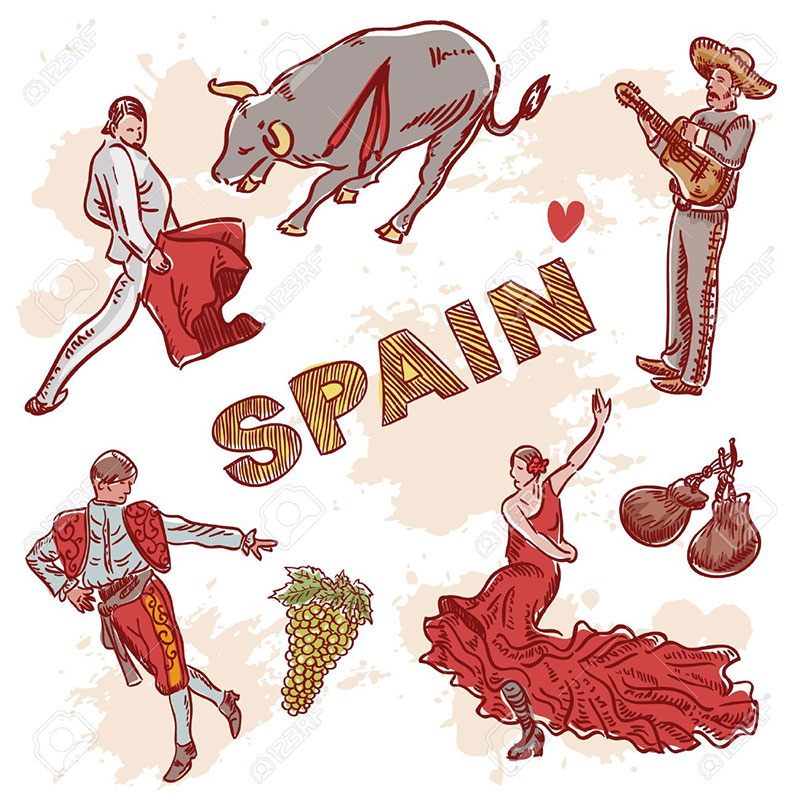 17438030-Set-of-Spanish-symbols-and-traditional-clipart-for-travelling-isolated-Stock-Vector
